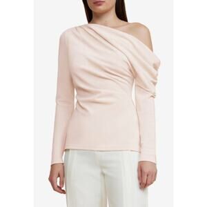 Acler Sophia Asymmetrical Off-The-Shoulder Long Sleeve Top in Vanilla, Size 2